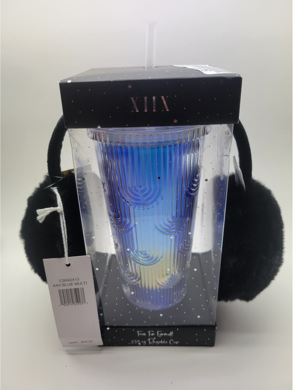 Collection XIIX Blue / Multi 23.5 oz Reusable Tumbler Cup  & Earmuffs Set  *NIB*